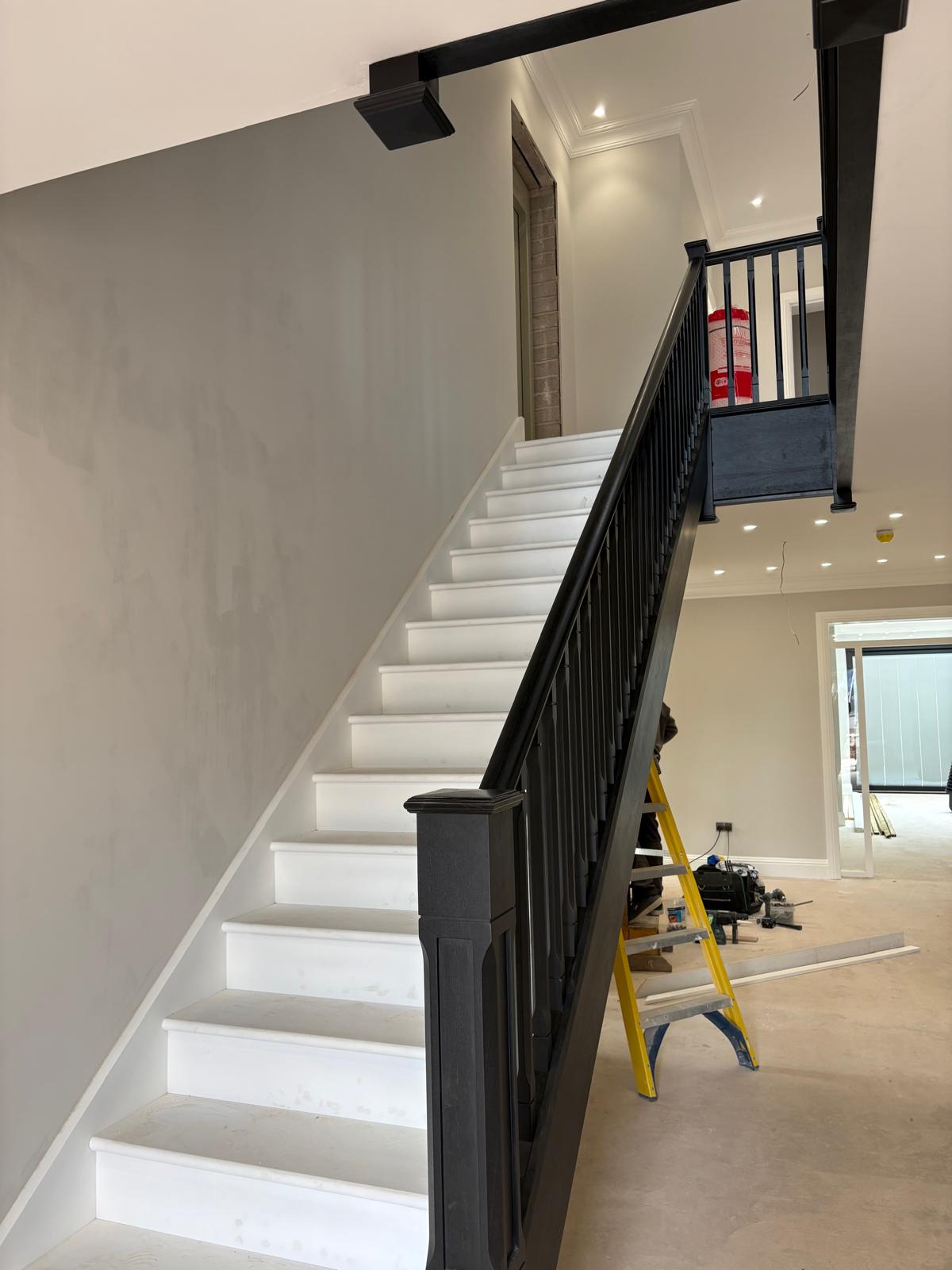 Ebonised closed string staircases, contemporary balustrade Ebonised closed string staircases, contemporary balustrade