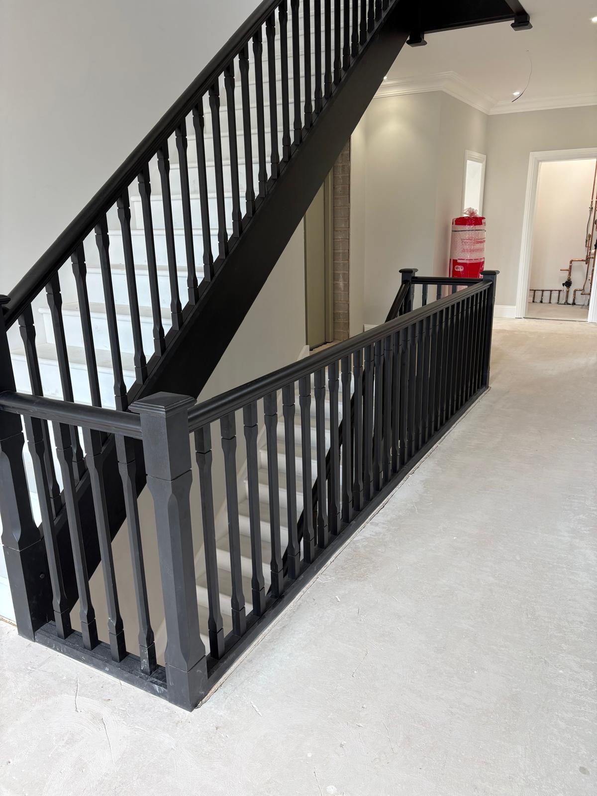 Ebonised closed string staircases, contemporary balustrade Ebonised closed string staircases, contemporary balustrade