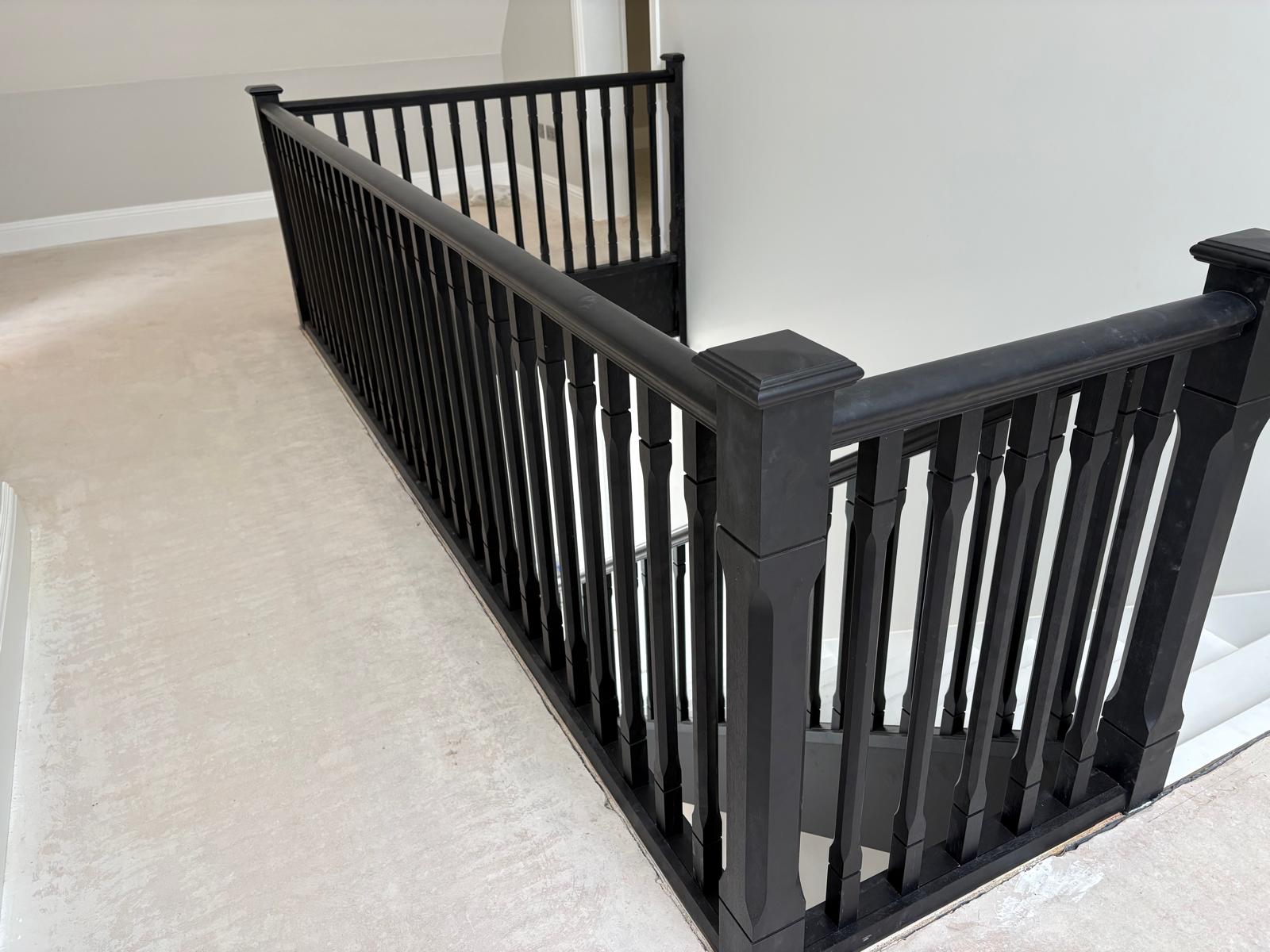 Ebonised closed string staircases, contemporary balustrade Ebonised closed string staircases, contemporary balustrade