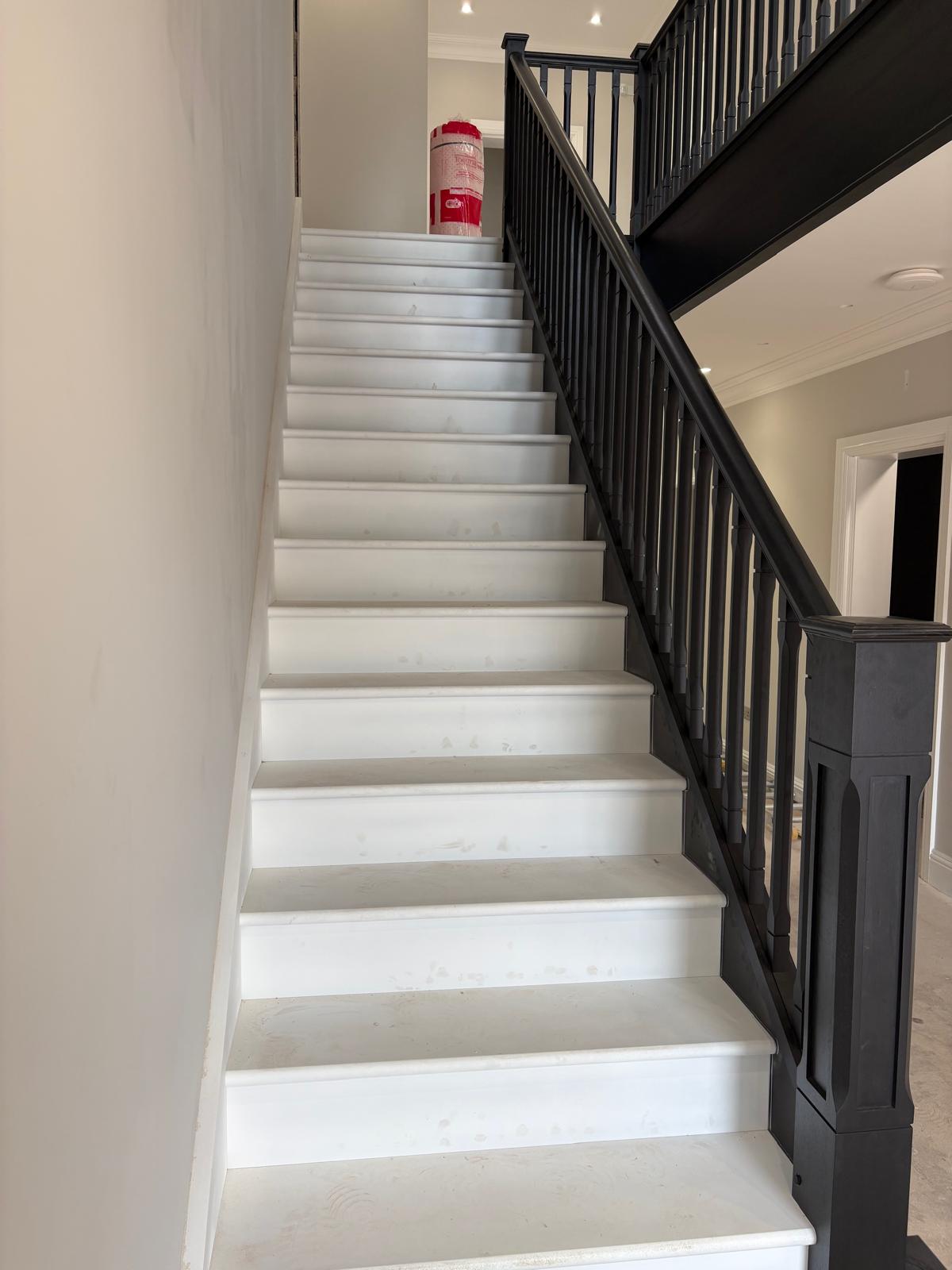 Ebonised closed string staircases, contemporary balustrade Ebonised closed string staircases, contemporary balustrade